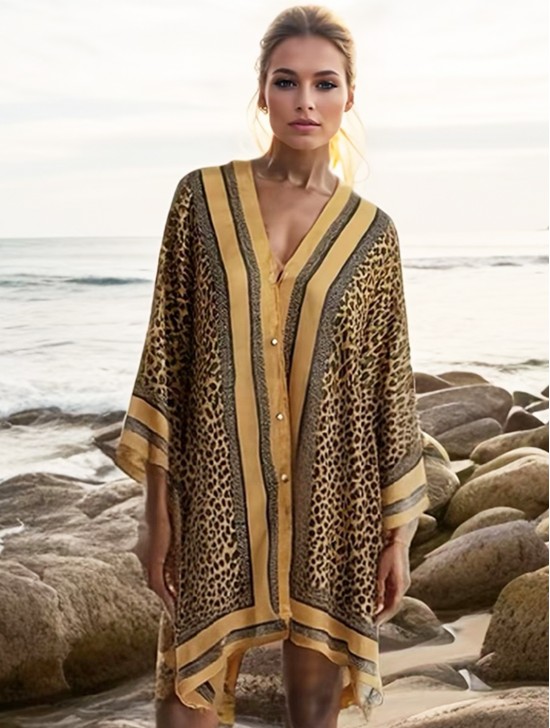 Reversible Pearl Chiffon Top with Leopard Print